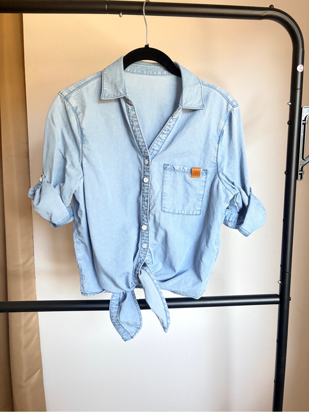 Light Blue Denim Tie-Front denim Shirt